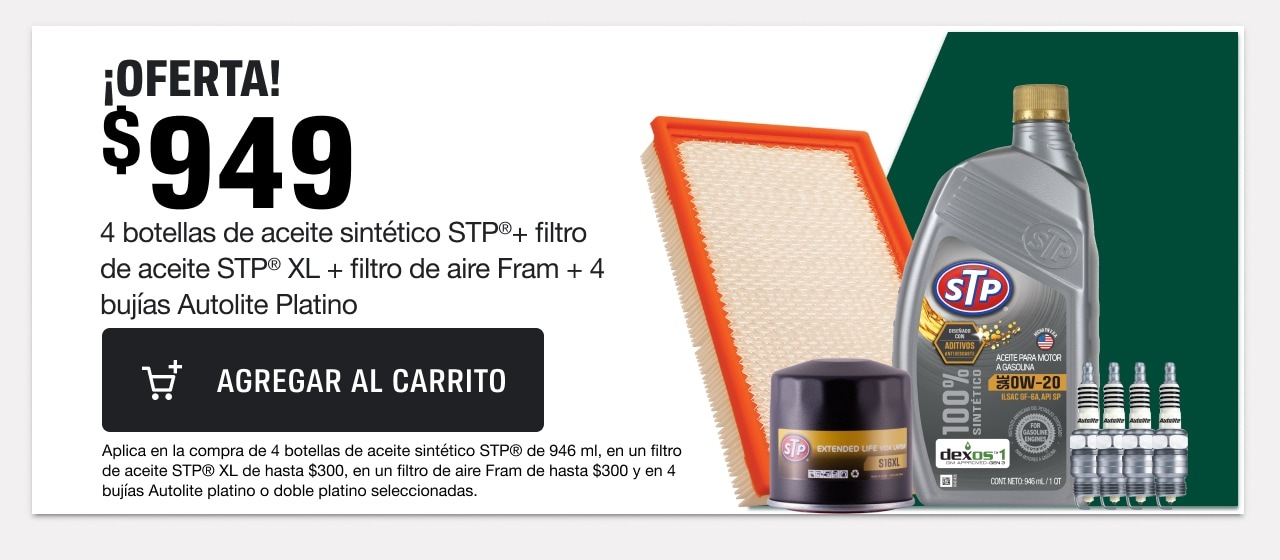 Oferta $499 4 botellas de aceite convencional o alto kilometraie STP® + filtro de aceite STP®